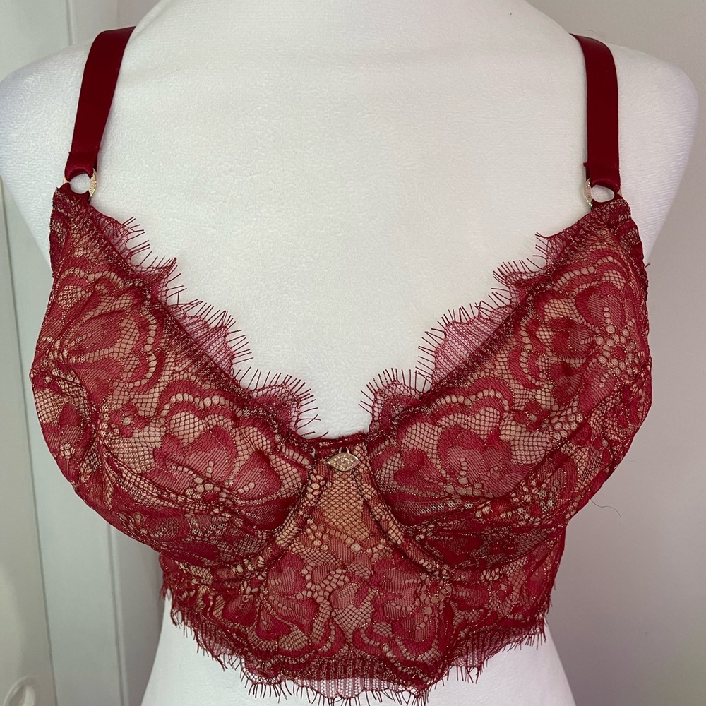 SOFIA INTIMATES By Sofia Vergara Women's Eyelash Lace Bustier Bra Size 36D NWOT